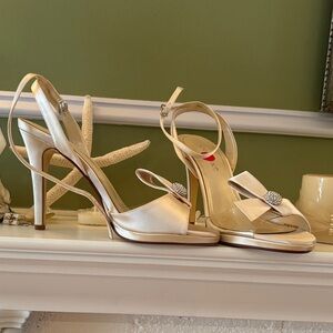 Caparros Cream Satin Heels with Bow Accent